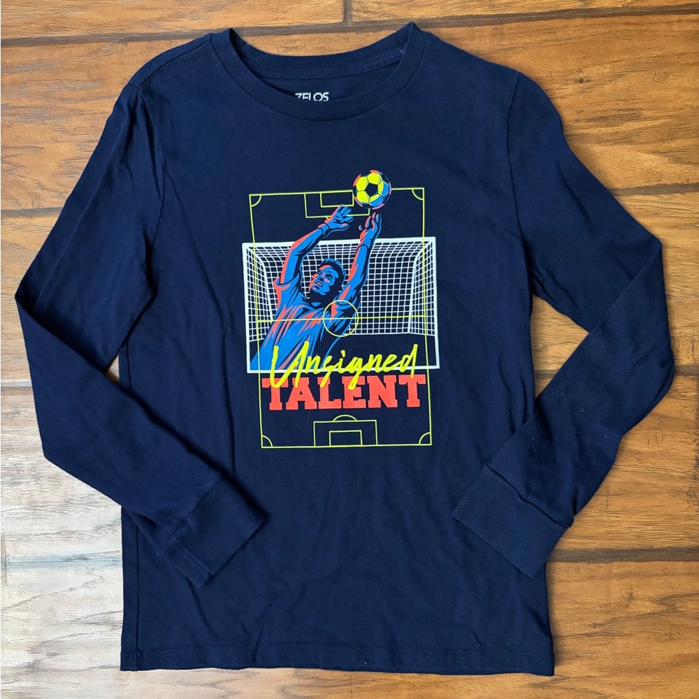 ZELOS Navy Long-Sleeve 'Unsigned Talent' Soccer Graphic Tee Boys Size Small